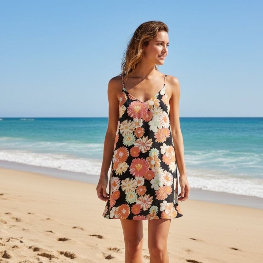Roxy S Beachy Vibes Swimwear Cover-Up Boogie Chillen Swimsuit Cover Mini Dress